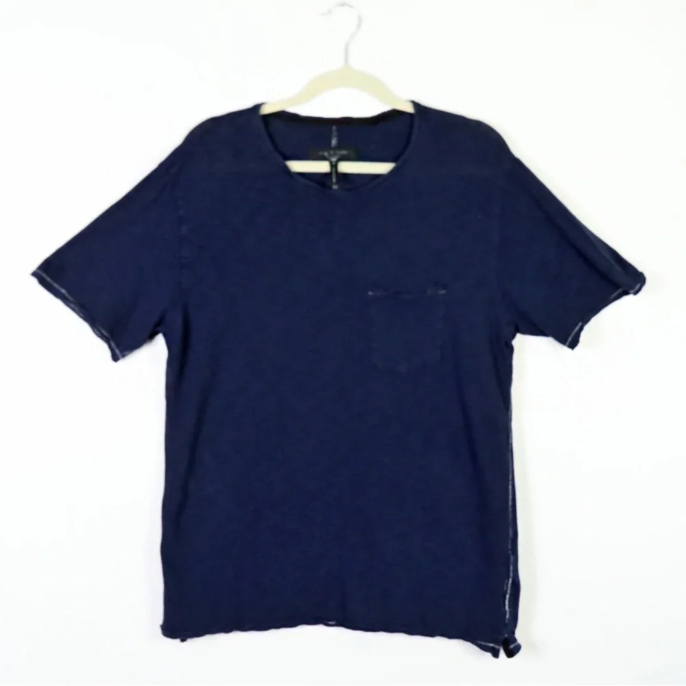 Rag & Bone Navy Blue Linen Cotton Blend Short Sleeve Shirt - Picture 1 of 4